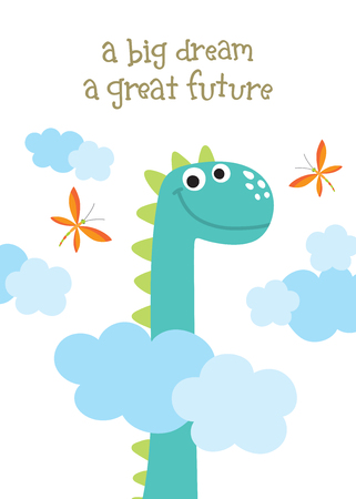 Cute cartoon dino illustration. Be wild and freeのイラスト素材