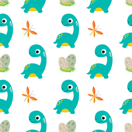 Cute dino seamless pattern vector illustrations on white backgroundのイラスト素材