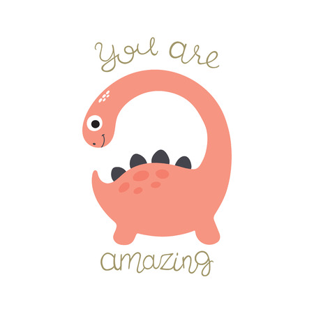 Cute cartoon dino illustration. Be wild and freeのイラスト素材
