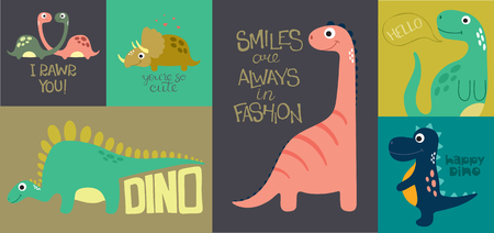 Card with cute dino. Vector illustrationのイラスト素材