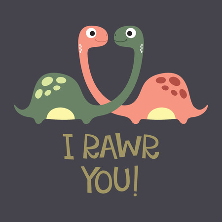 Card with cute dino. Vector illustrationのイラスト素材