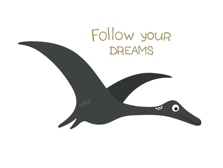 Cute cartoon dino illustration. Follow your dreamsのイラスト素材