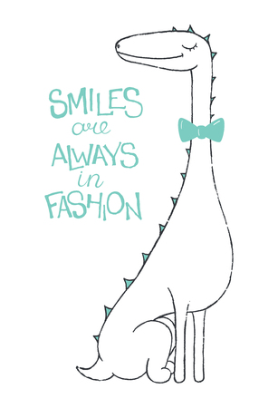 Vector doodle of cute dinosaur. Smiles are always in fashionのイラスト素材