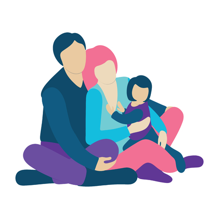 Family with a small kid sitting on the floor. People concept flat iconsのイラスト素材