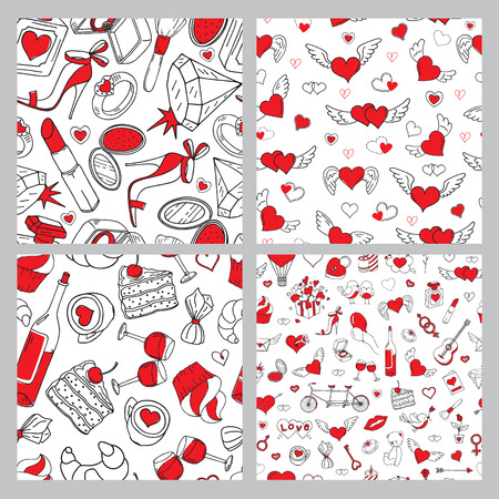 Romantic seamless patterns set. Valentine's day. Holiday backgroundのイラスト素材