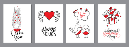 Valentine's day cards set. Handwritten lettering. Vector illustrationのイラスト素材