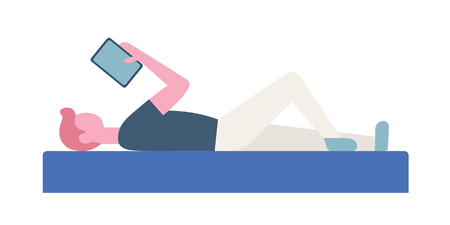 Business man lying with tablet. Flat style modern vector illustrationのイラスト素材