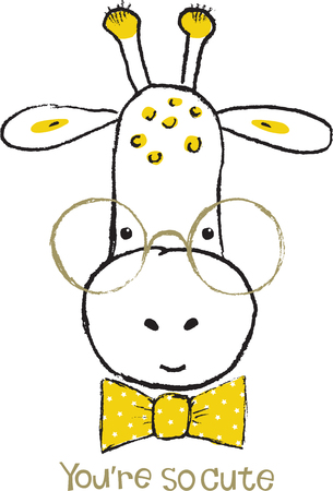 Cute giraffe hand drawn portrait. Vector illustrationのイラスト素材