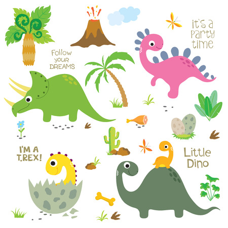 Cute dinosaurs set on white backgroundのイラスト素材