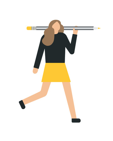 Business woman holding, showing, giving a pencil. Flat style modern vector illustrationのイラスト素材