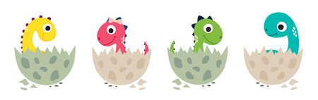Cute cartoon dinosaurs collection. Vector illustrationのイラスト素材