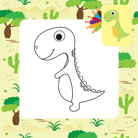 Cute cartoon dino coloring page. Vector illustrationのイラスト素材