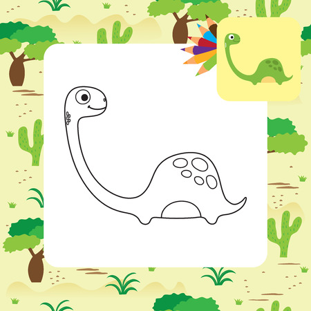 Cute cartoon dino coloring page. Vector illustrationのイラスト素材