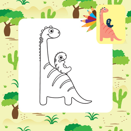 Cute cartoon dino coloring page. Vector illustrationのイラスト素材