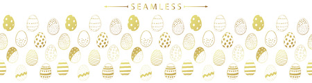 Vector horizontal seamless border with easter eggs doodles. Holiday background. Great for wallpaper, backgrounds, packaging, fabric, scrapbooking, and giftwrap projectsのイラスト素材