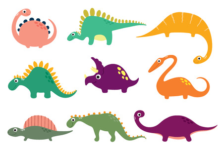 Funny cartoon dinosaurs collection. Vector illustrationのイラスト素材