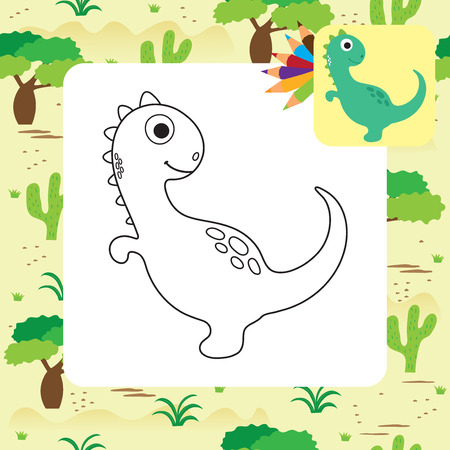 Cute cartoon dino coloring page. Vector illustrationのイラスト素材