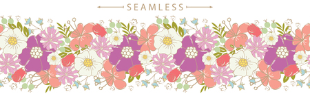 Vector horizontal seamless border with beautiful floral element. Holiday background. Great for wallpaper, backgrounds, packaging, fabric, scrapbooking, and giftwrap projectsのイラスト素材