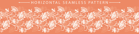 Vector horizontal seamless border with beautiful floral element. Holiday background. Great for wallpaper, backgrounds, packaging, fabric, scrapbooking, and giftwrap projectsのイラスト素材