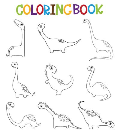 Funny cartoon dinosaurs collection. Coloring book. Vector illustrationのイラスト素材