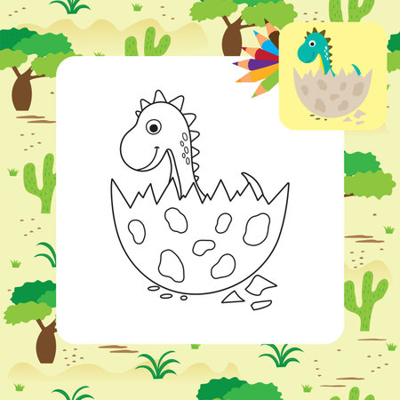 Cute cartoon dino coloring page. Vector illustrationのイラスト素材