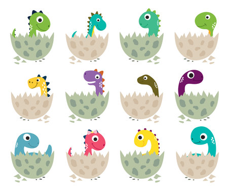 Cute cartoon dinosaurs collection. Vector illustrationのイラスト素材