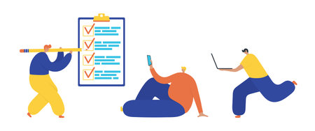 Business people, concept of success, reaching a goal, analyzing data. Set of business people flat icons. Flat style modern vector illustrationのイラスト素材