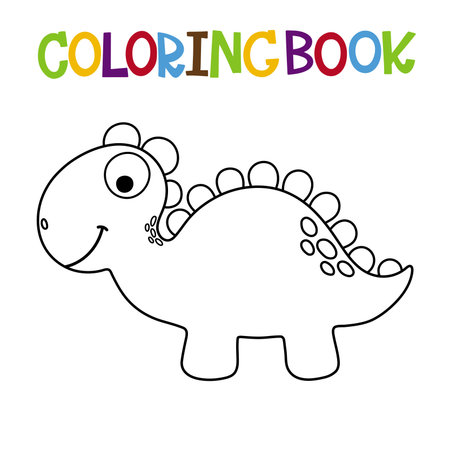Cute cartoon dino coloring page. Vector illustrationのイラスト素材