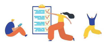 Business people, concept of success, reaching a goal, analyzing data. Set of business people flat icons. Flat style modern vector illustrationのイラスト素材