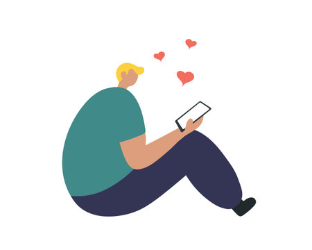 Happy Boy in Love talking on Phone. Flat Vector Illustrationのイラスト素材
