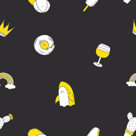Patch set on black background. Vector illustrationのイラスト素材