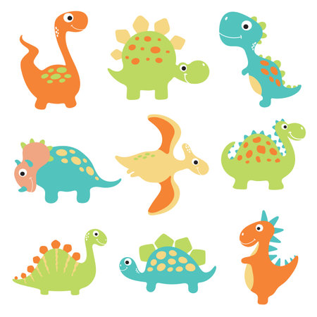 Cute vector dinosaurs isolated on white backgroundのイラスト素材