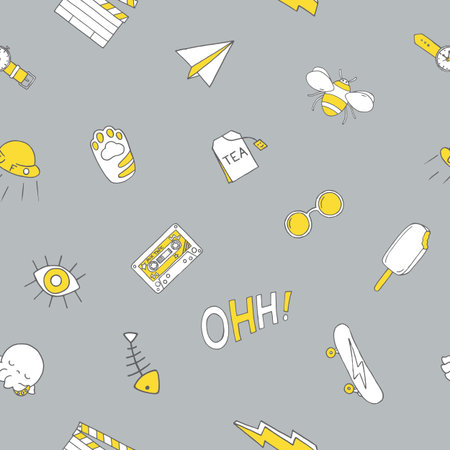 Seamless pattern with patch doodles. Vector illustrationのイラスト素材