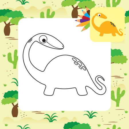 Cute cartoon dino coloring page. Vector illustrationのイラスト素材