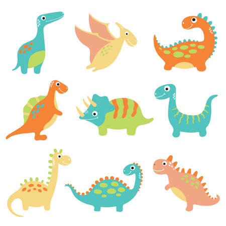 Cute vector dinosaurs isolated on white backgroundのイラスト素材