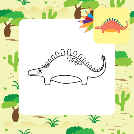 Cute cartoon dino coloring page. Vector illustrationのイラスト素材