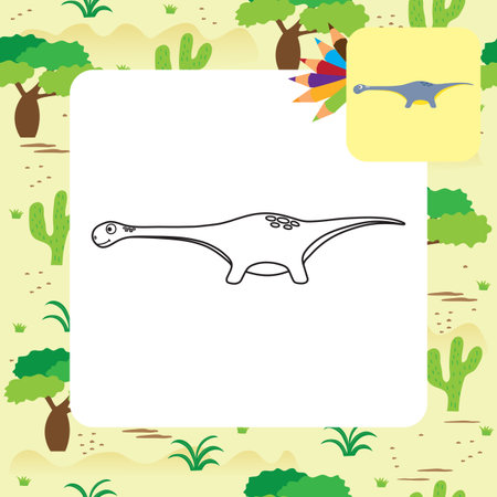 Cute cartoon dino coloring page. Vector illustrationのイラスト素材