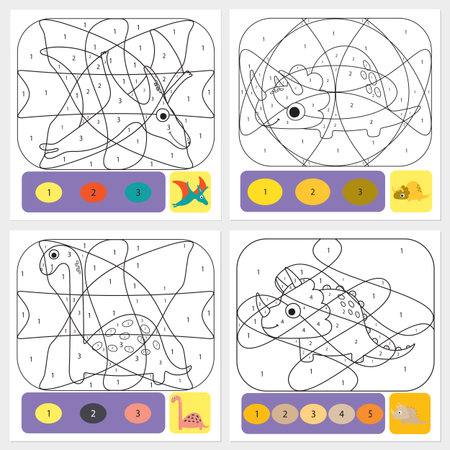 Set of cute dino coloring page for kids.のイラスト素材