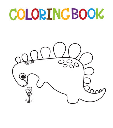 Cute cartoon dino baby coloring page. Vector illustrationのイラスト素材