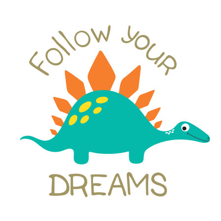 Vector doodle of cute dinosaur. Follow your dreamsのイラスト素材