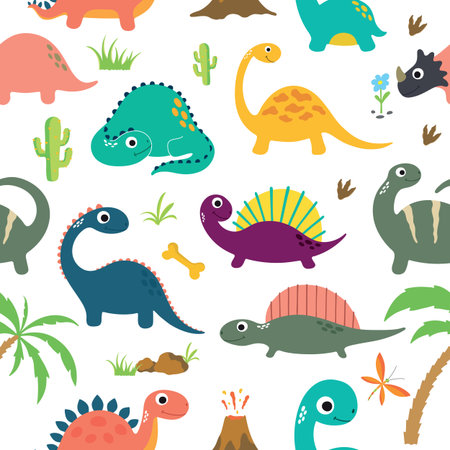 Cute dinosaur seamless pattern. Vector illustrationのイラスト素材