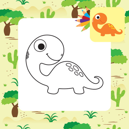 Cute cartoon dino coloring page. Vector illustrationのイラスト素材