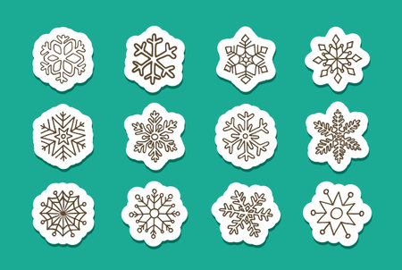 Snowflakes Stickers Set. Vector illustrationのイラスト素材