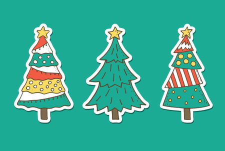 Christmas Tree Stickers set. Vector illustrationのイラスト素材