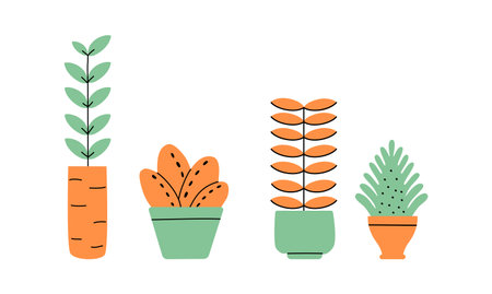 Flowerpots collection. Flowers in vases. Vector collection. House plantsのイラスト素材