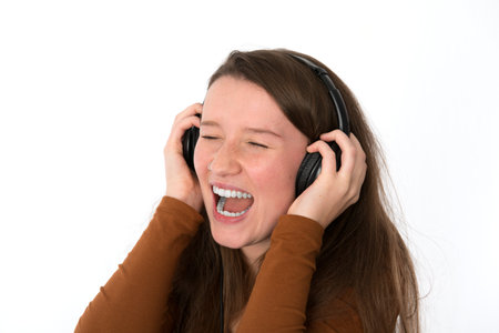 young woman listening good music
