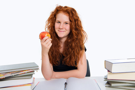 girl hold an appleの写真素材