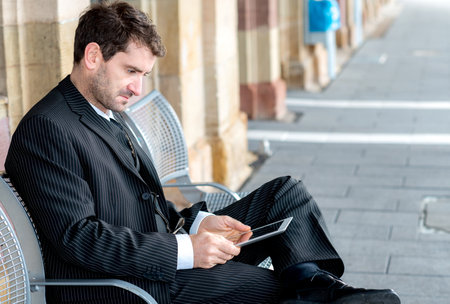 businessman is resting and using laptopの写真素材