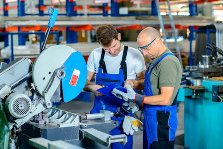 two worker in factory on the machine