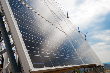 photovoltaic panel in front of cloudy sky